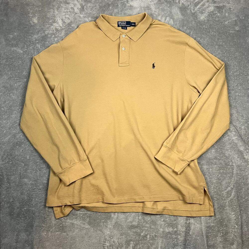 Polo Ralph Lauren Long-Sleeved Polo Shirt with Collar Mens XXL Tan Big and‎ Tall